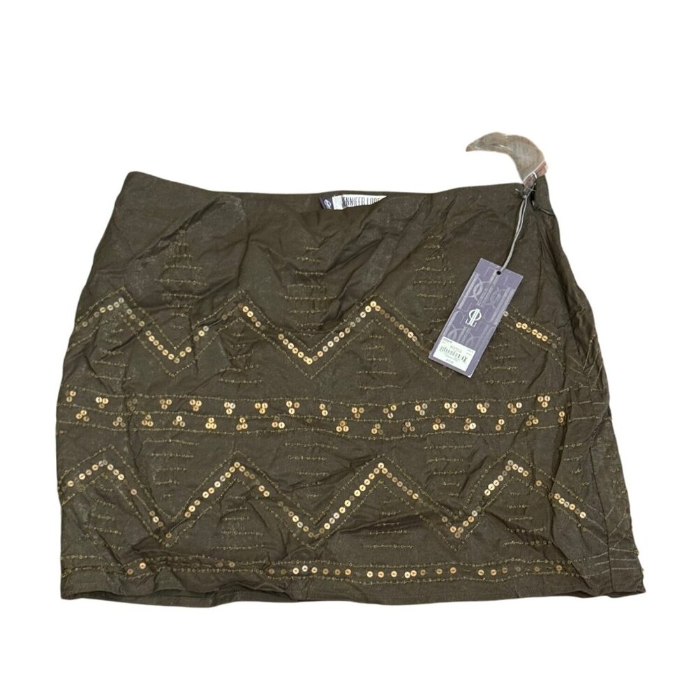 Jennifer Lopez Embellished Mini Skirt Womens Size 8 Sequined Forest Ivy Green